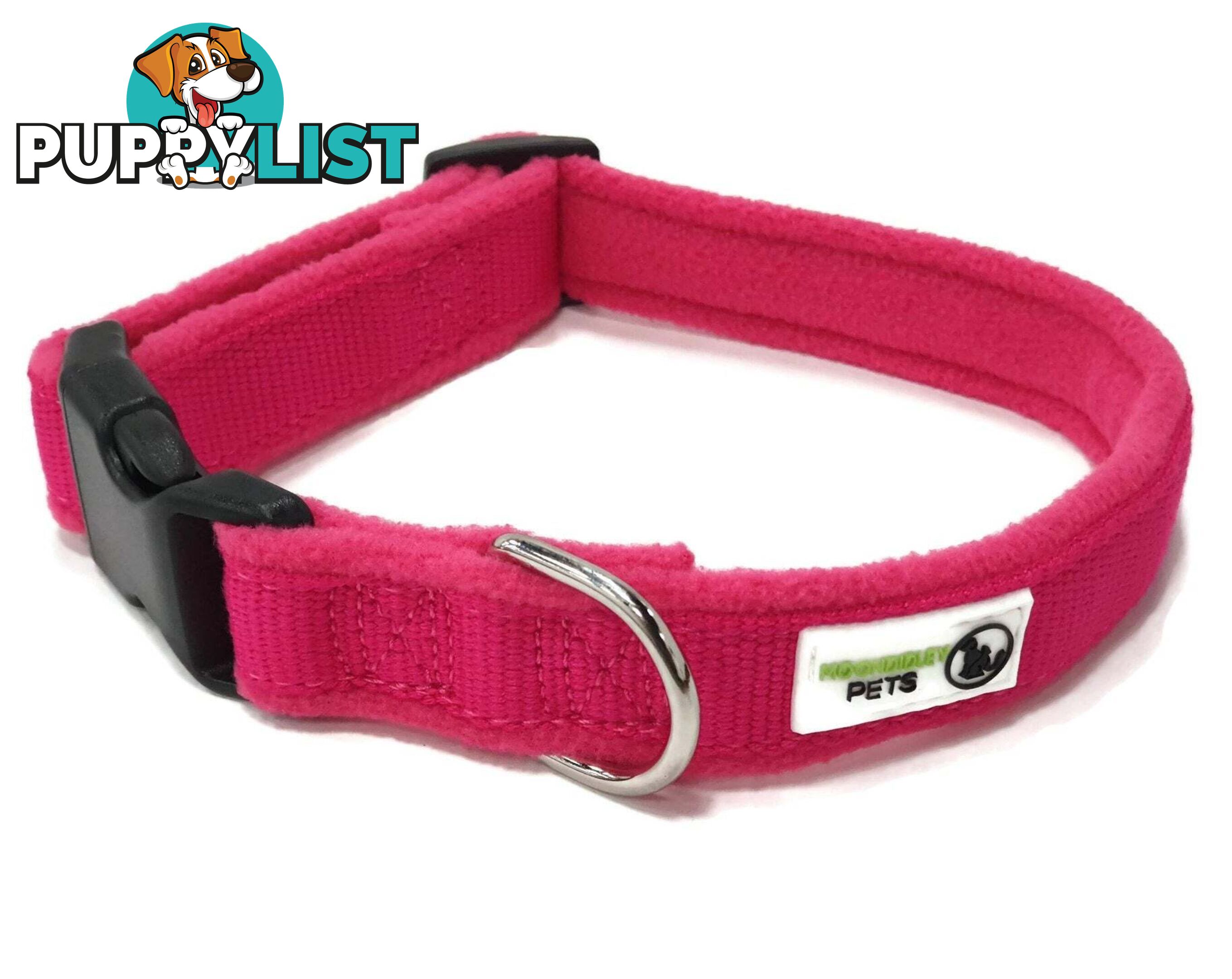 100% Pure Bamboo Fibre w/Fleece Lining Dog Collar Plastic Buckle - Moondidley Pets - MDPCOLFLELPNK
