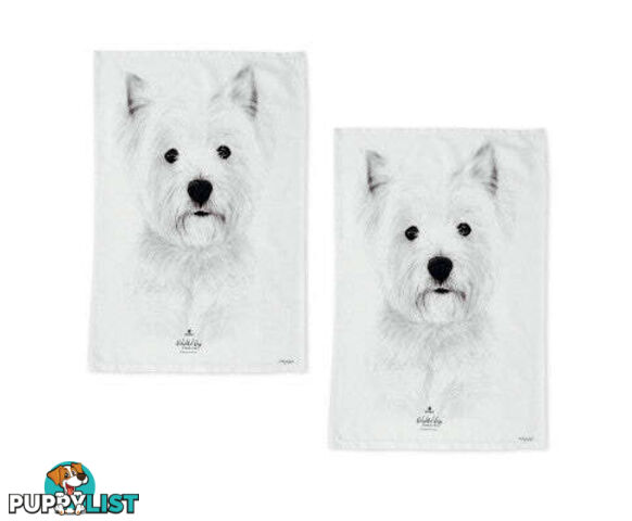 Set of 2 Delightful Dogs Cotton Kitchen Tea Towels - V442-LDE-TEAT-STAFFYTERRIERSETOF2-WHITE-RE