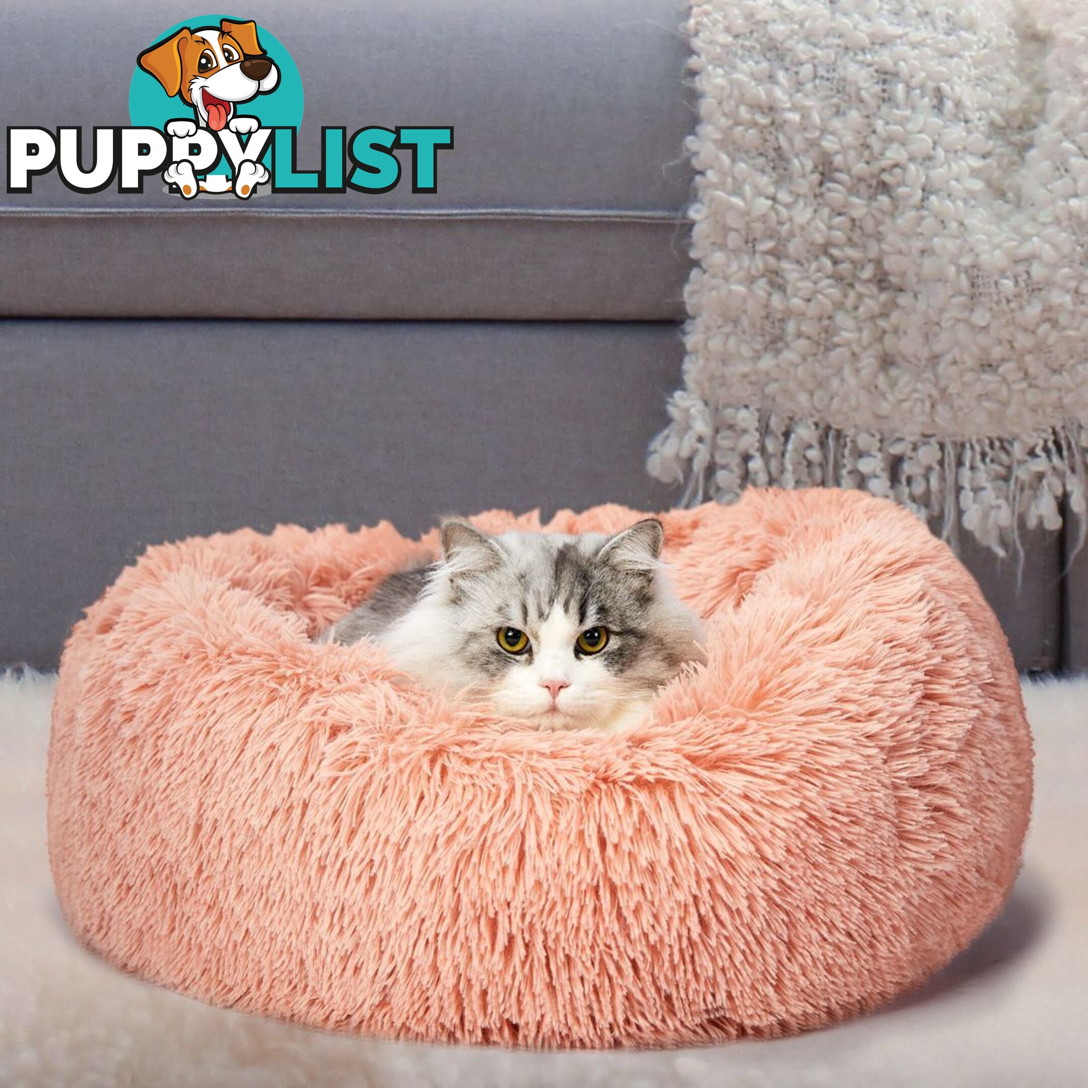 Pet Bed Cat Dog Donut Nest Calming Deep Sleeping Pink - WB-JC1058-S-PK