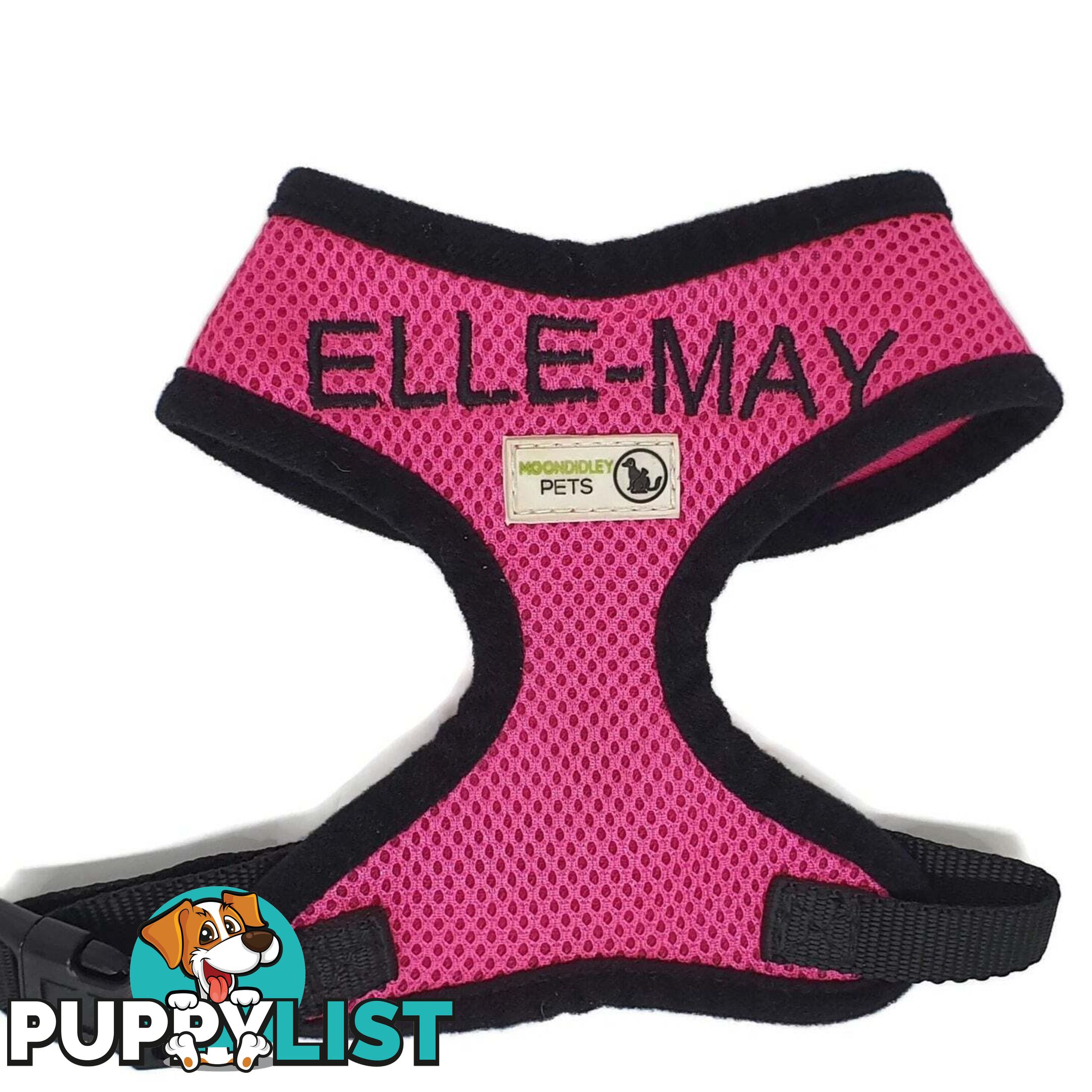 Doggie ID Harness Soft Air Mesh Personalised Embroidered - GC-HAR-ID-PNK-M