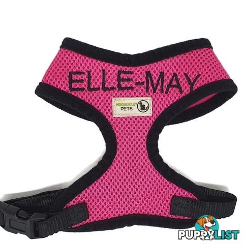 Doggie ID Harness Soft Air Mesh Personalised Embroidered - GC-HAR-ID-PNK-M