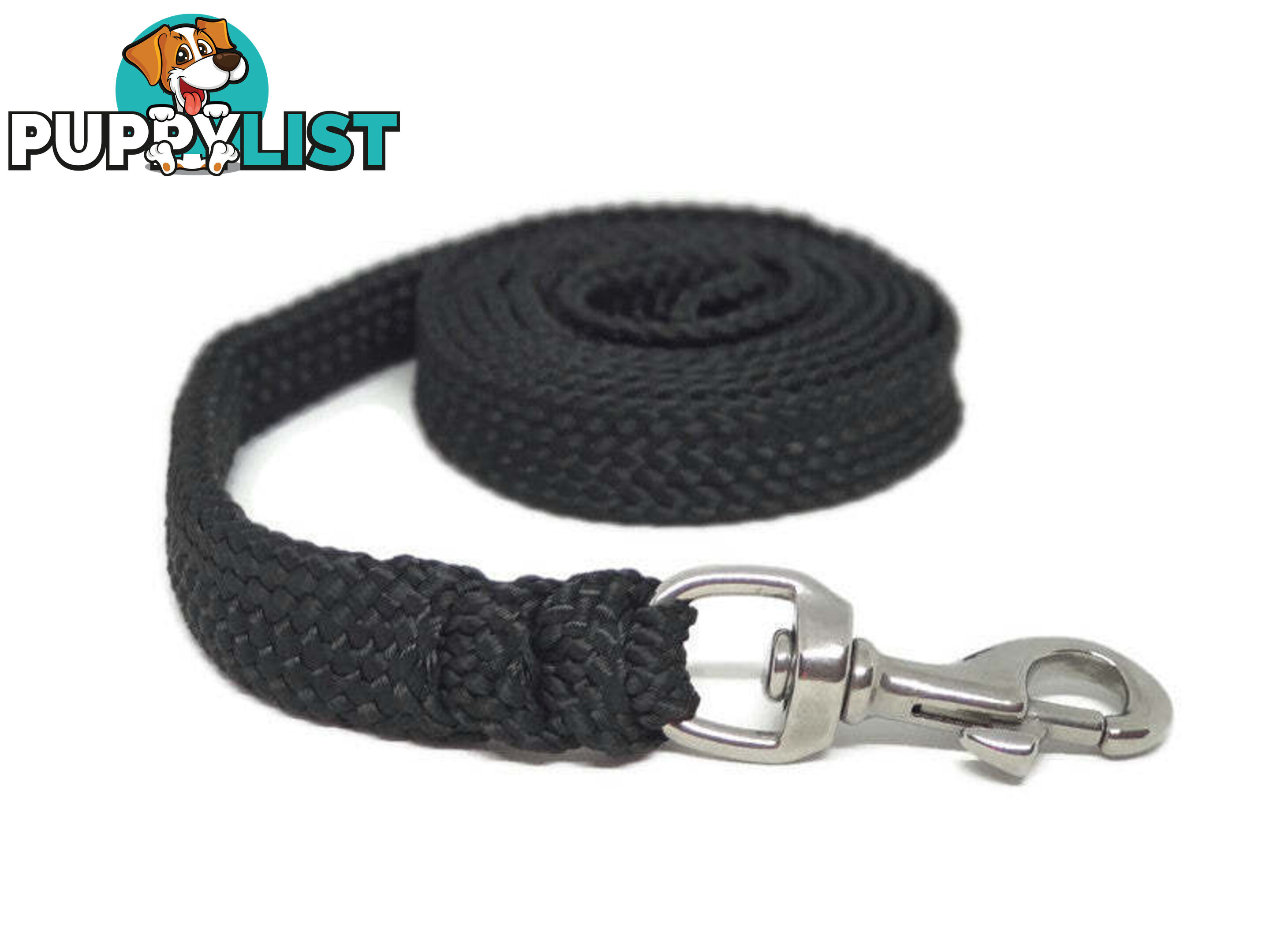 1.8m to 10m Long Dog Lead No Stitching Tough Yarnix 20mm Wide - YNXLD205SSBLK