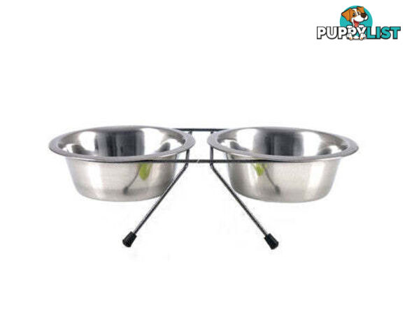 YES4PETS 2 x Sets Portable Dog and Cat Steel Pet Bowl - V278-2-X-61438-DOUBLE--BOWL-S