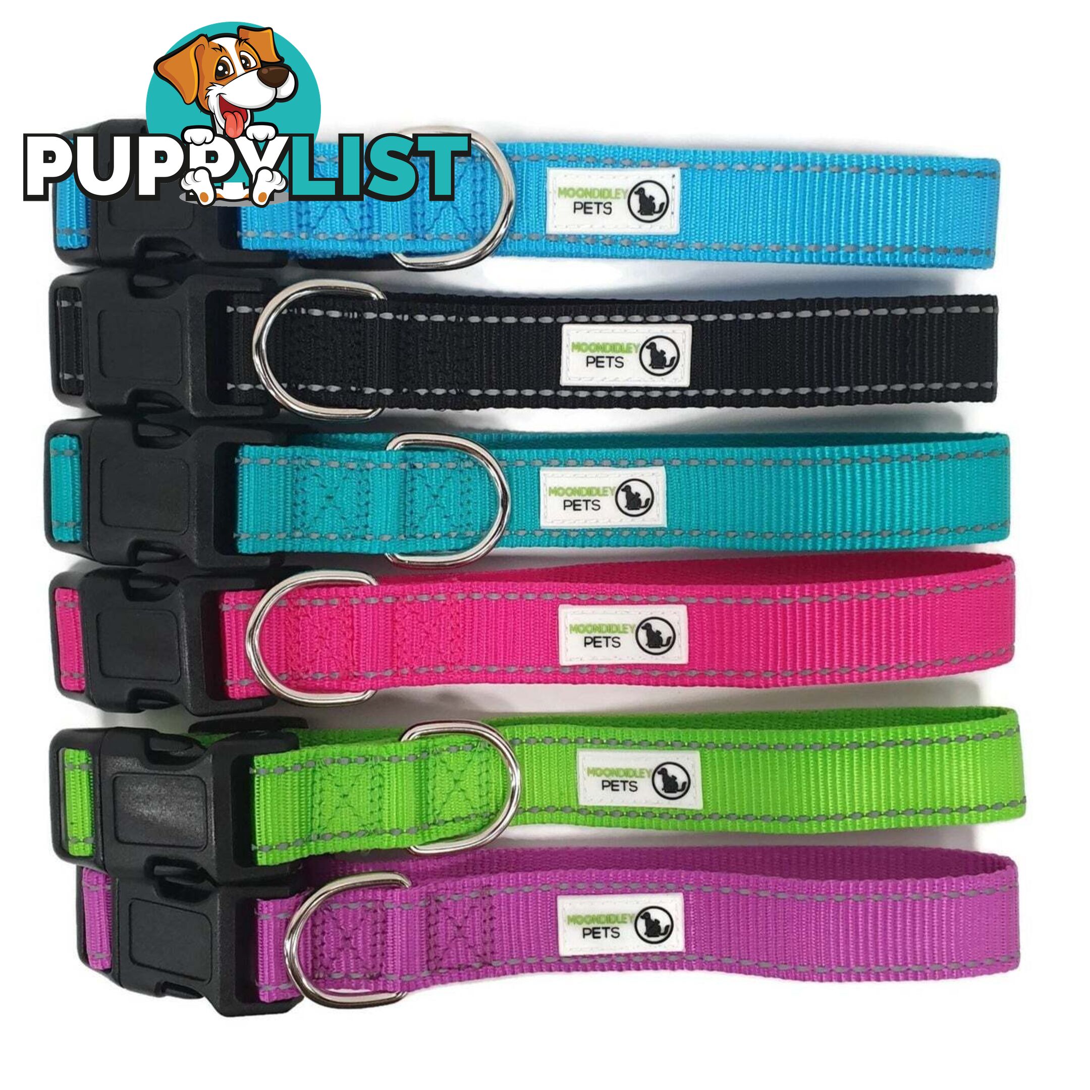 Nylon w/Reflective Stitching Dog Collar - Moondidley Pets - MDPCOLREFXSPUR