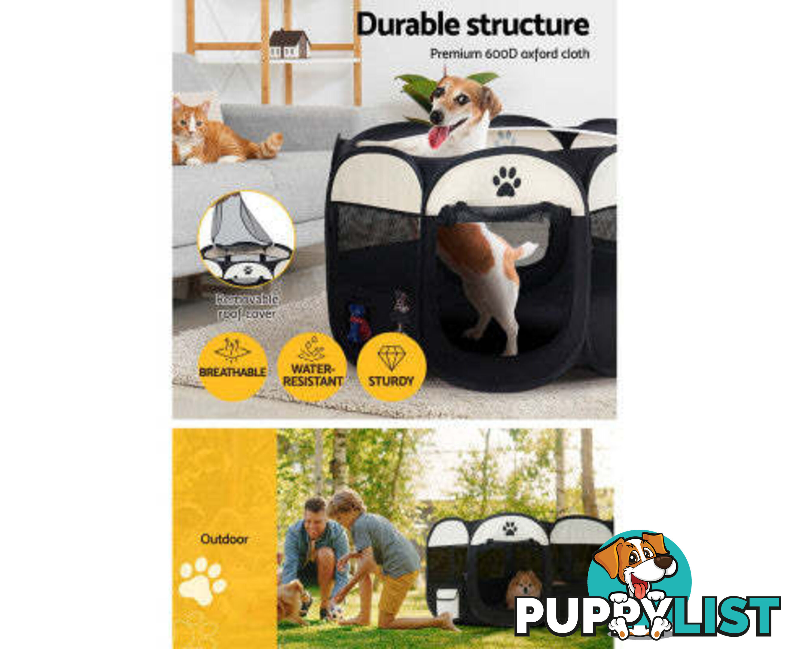 i.Pet Pet Dog Playpen Enclosure Crate 8 Panel Play Pen Tent Bag Fence Puppy - PET-DOGPLAYPEN-CL-3XL-BK
