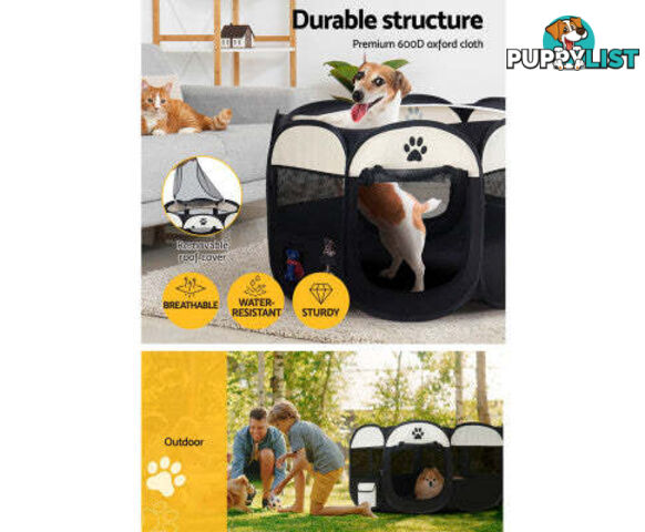i.Pet Pet Dog Playpen Enclosure Crate 8 Panel Play Pen Tent Bag Fence Puppy - PET-DOGPLAYPEN-CL-3XL-BK