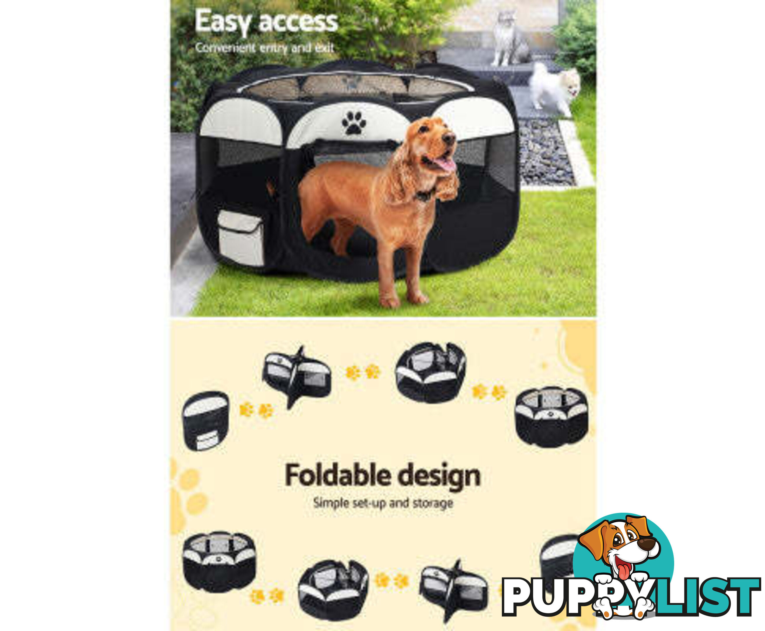 i.Pet Pet Dog Playpen Enclosure Crate 8 Panel Play Pen Tent Bag Fence Puppy - PET-DOGPLAYPEN-CL-3XL-BK
