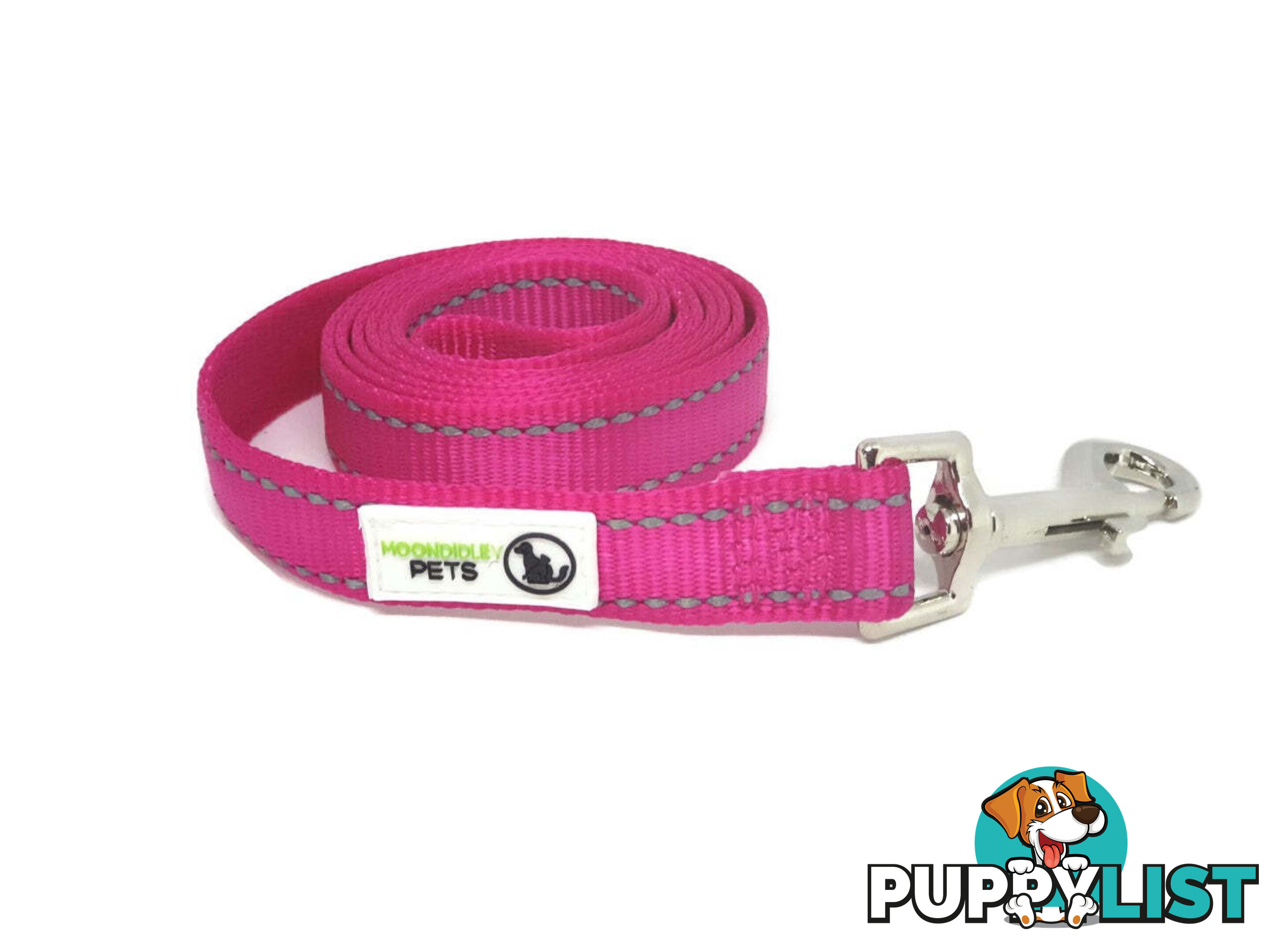5m Long Nylon w/Reflective Stitching Dog Lead - Moondidley Pets - MDPLDREFPNK205