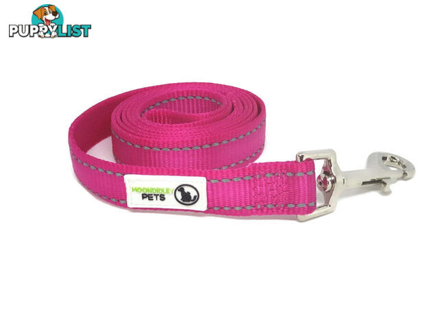 5m Long Nylon w/Reflective Stitching Dog Lead - Moondidley Pets - MDPLDREFPNK205