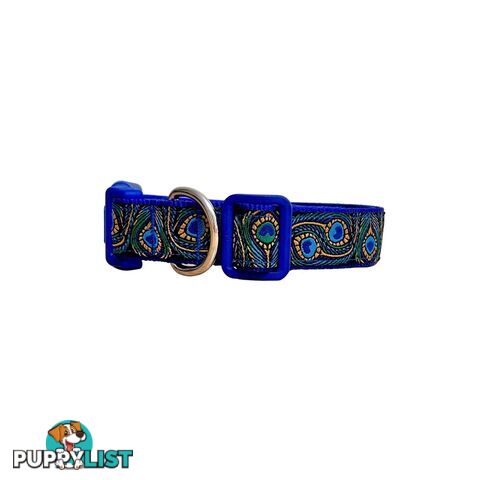 Peacock Feather Dog Collar - Hand Made by The Bark Side - TBSPEAMEDBLU