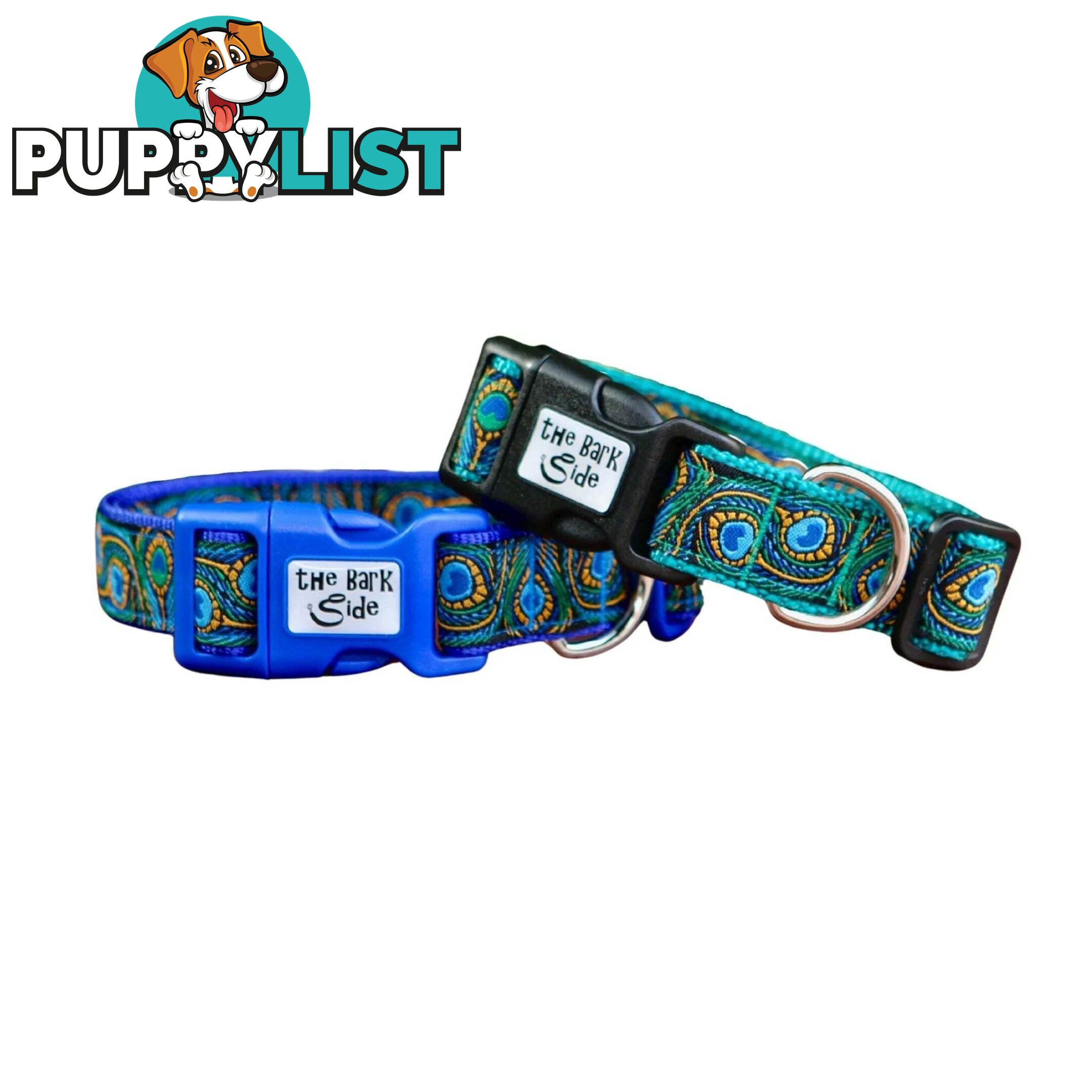 Peacock Feather Dog Collar - Hand Made by The Bark Side - TBSPEAMEDBLU