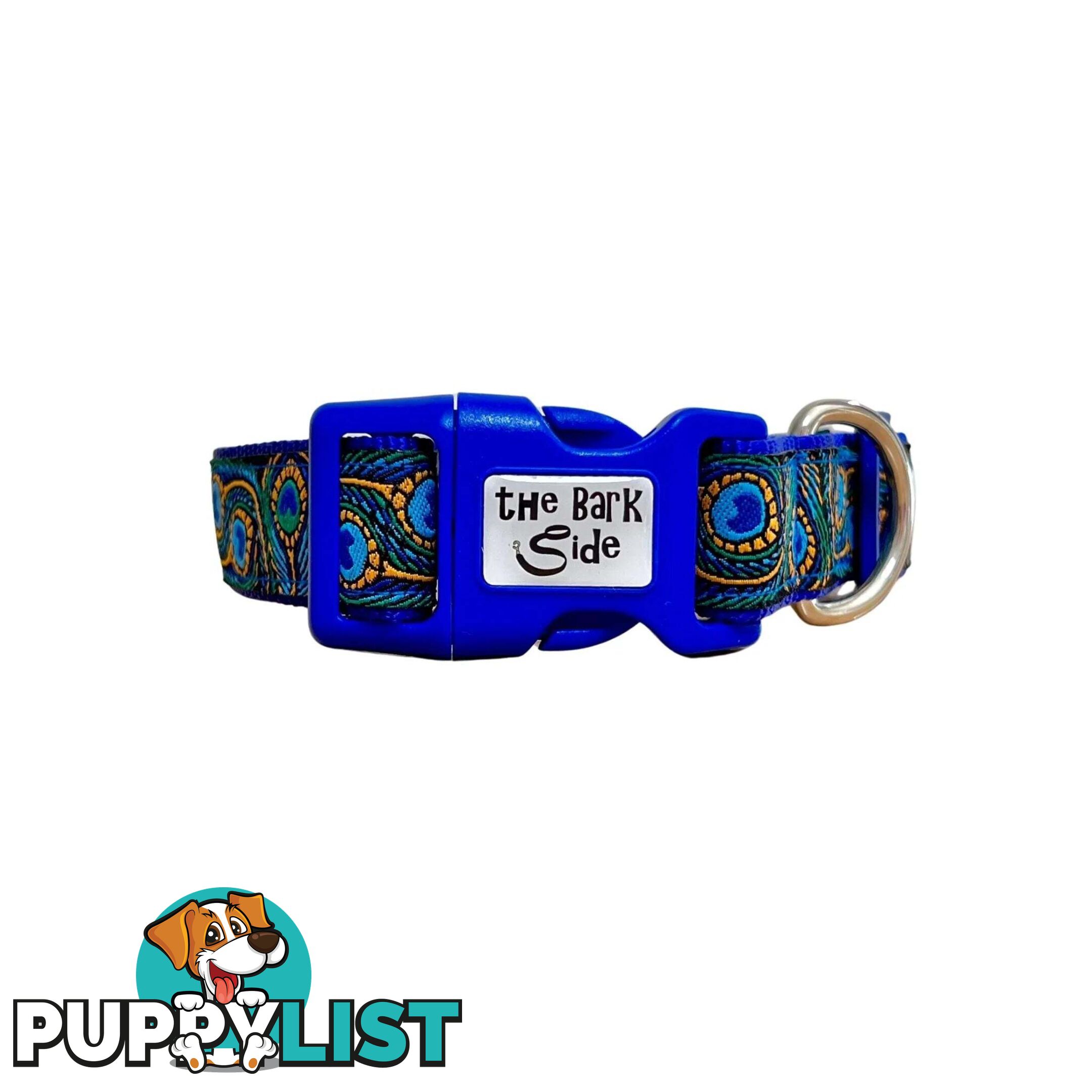 Peacock Feather Dog Collar - Hand Made by The Bark Side - TBSPEAMEDBLU