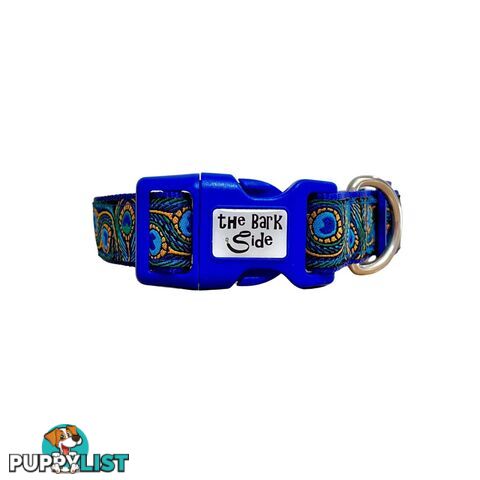 Peacock Feather Dog Collar - Hand Made by The Bark Side - TBSPEAMEDBLU