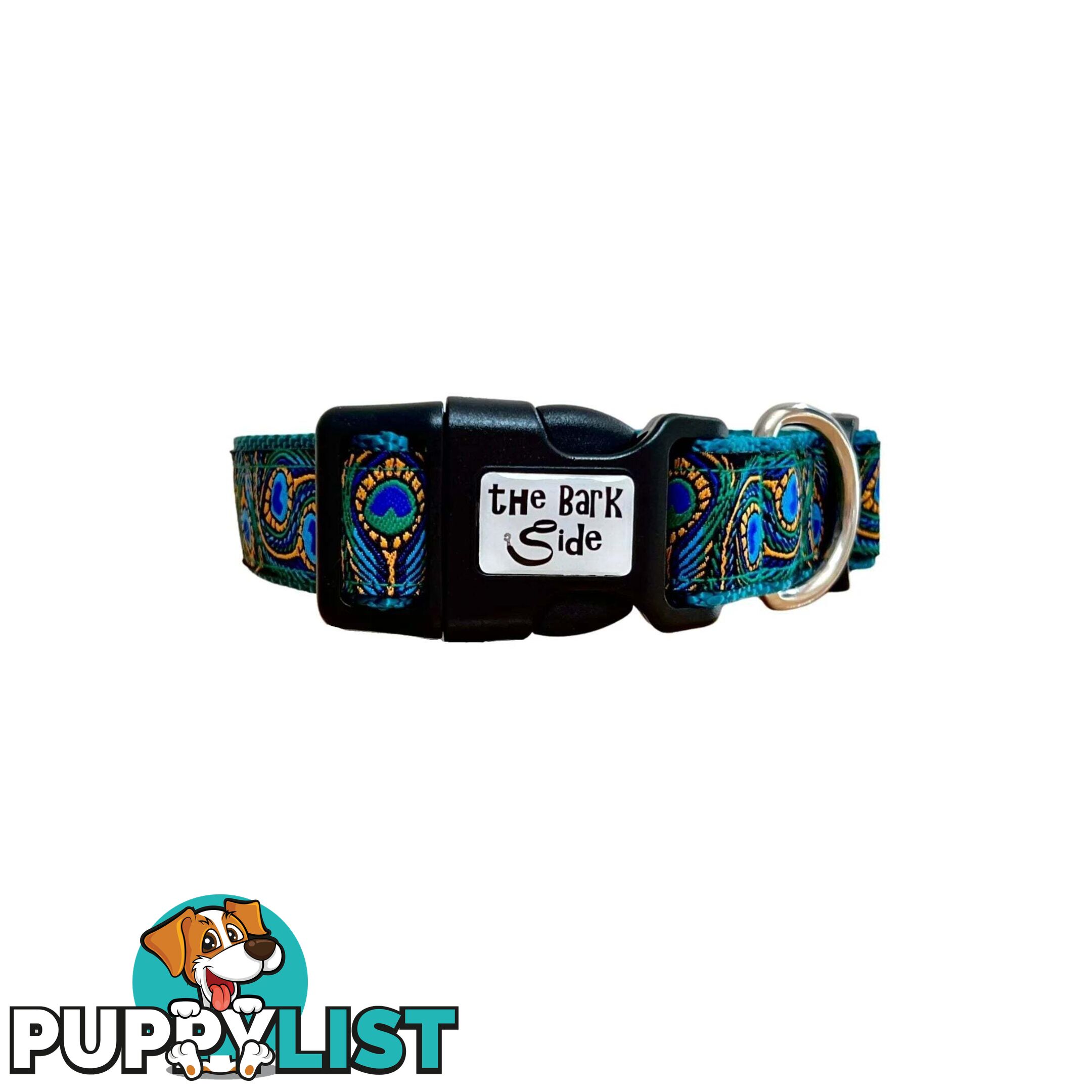 Peacock Feather Dog Collar - Hand Made by The Bark Side - TBSPEAMEDBLU