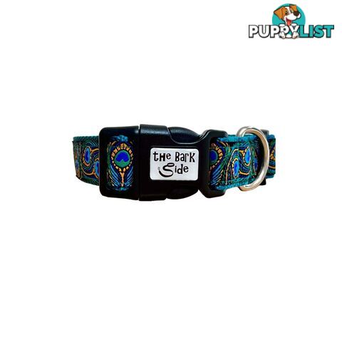 Peacock Feather Dog Collar - Hand Made by The Bark Side - TBSPEAMEDBLU