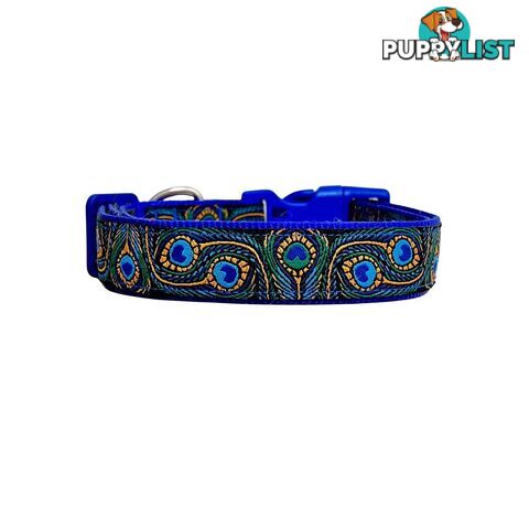 Peacock Feather Dog Collar - Hand Made by The Bark Side - TBSPEAMEDBLU