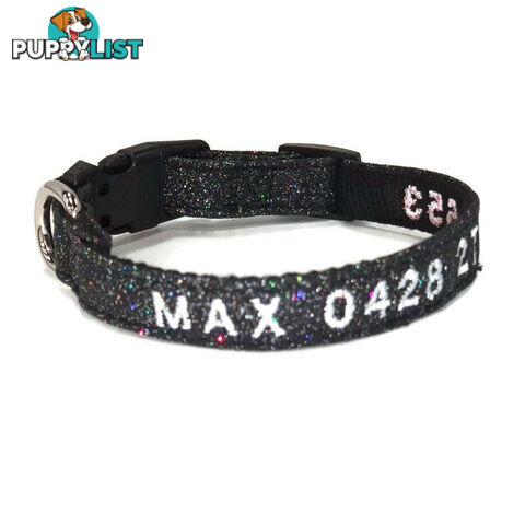 Doggie ID Collar - Bling Glitter Overlay Nylon Collar, Embroidered Personised Custom. - GC-DIC-BLING-M-LPNK