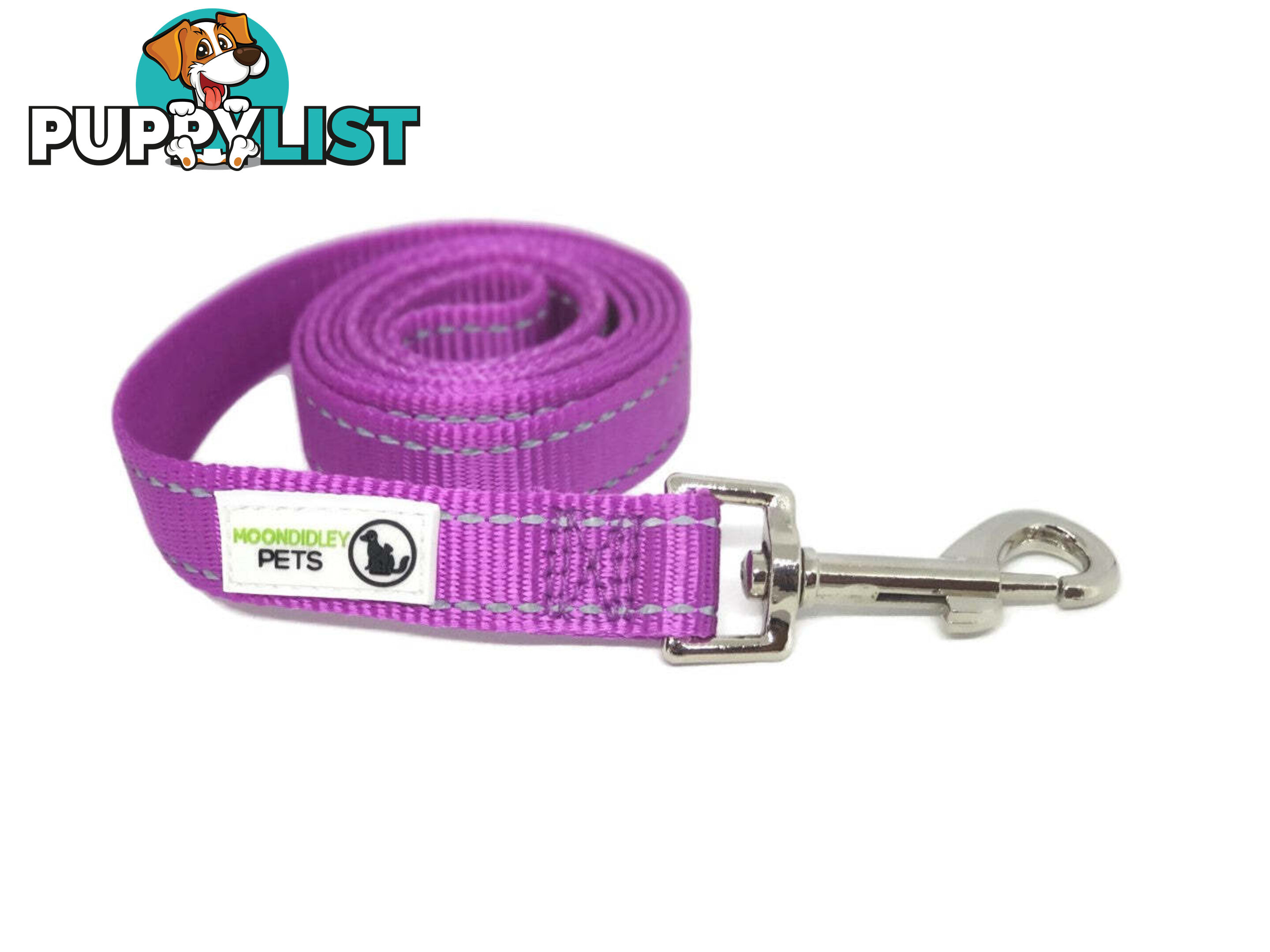 10m Long Nylon w/Reflective Stitching Dog Lead - Moondidley Pets - MDPLDREFPUR2010