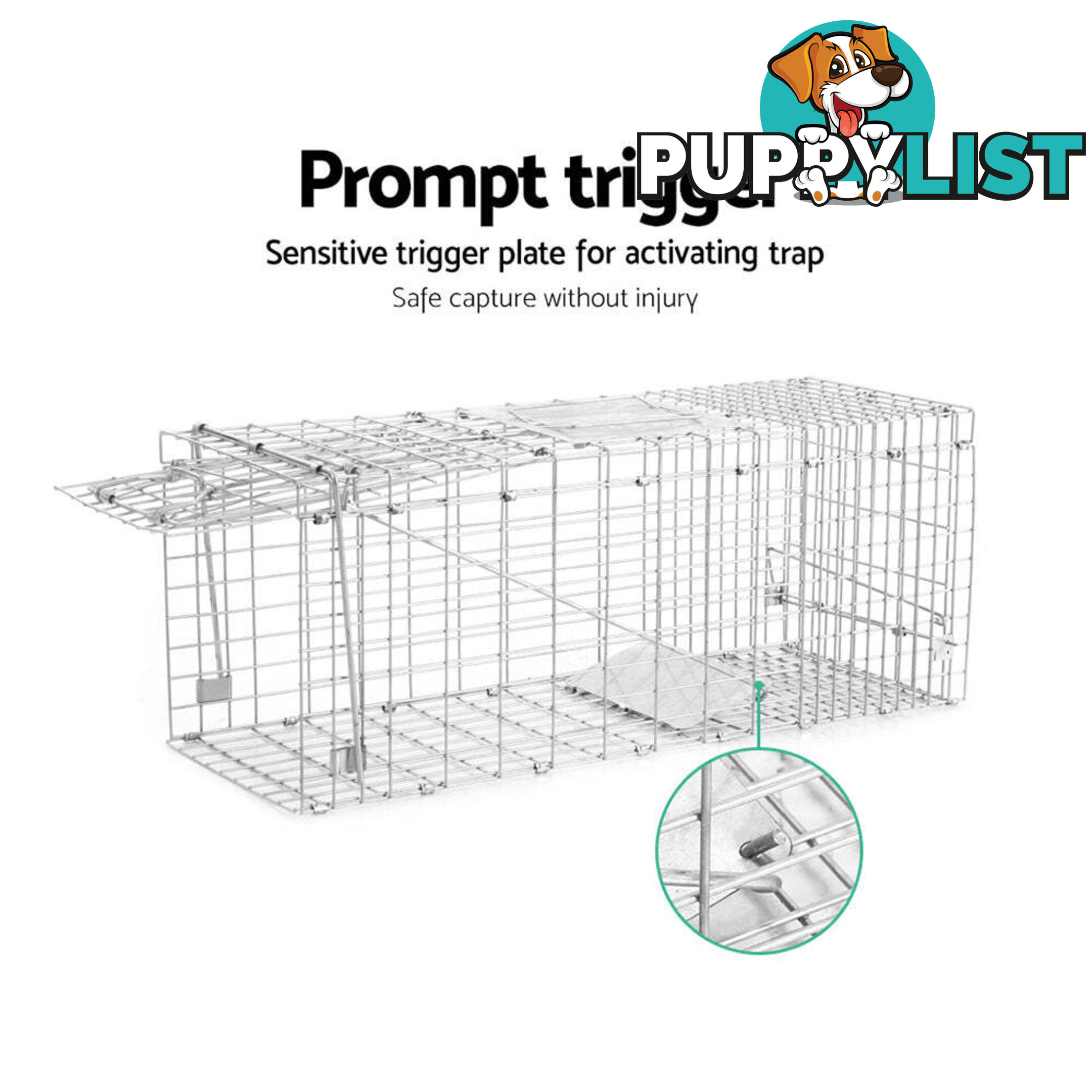 Humane Animal Trap Cage 66 x 23 x 25cm  - Silver - TRAP-CAGE-6623