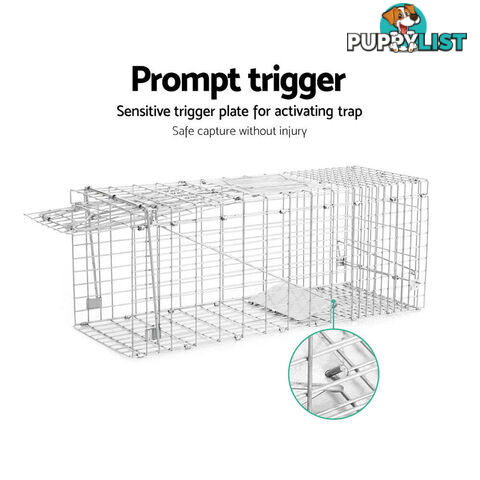 Humane Animal Trap Cage 66 x 23 x 25cm  - Silver - TRAP-CAGE-6623