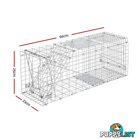 Humane Animal Trap Cage 66 x 23 x 25cm  - Silver - TRAP-CAGE-6623