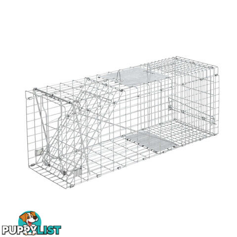 Humane Animal Trap Cage 66 x 23 x 25cm  - Silver - TRAP-CAGE-6623
