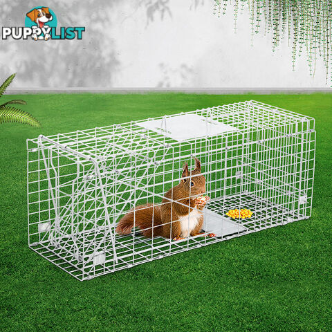 Humane Animal Trap Cage 66 x 23 x 25cm  - Silver - TRAP-CAGE-6623