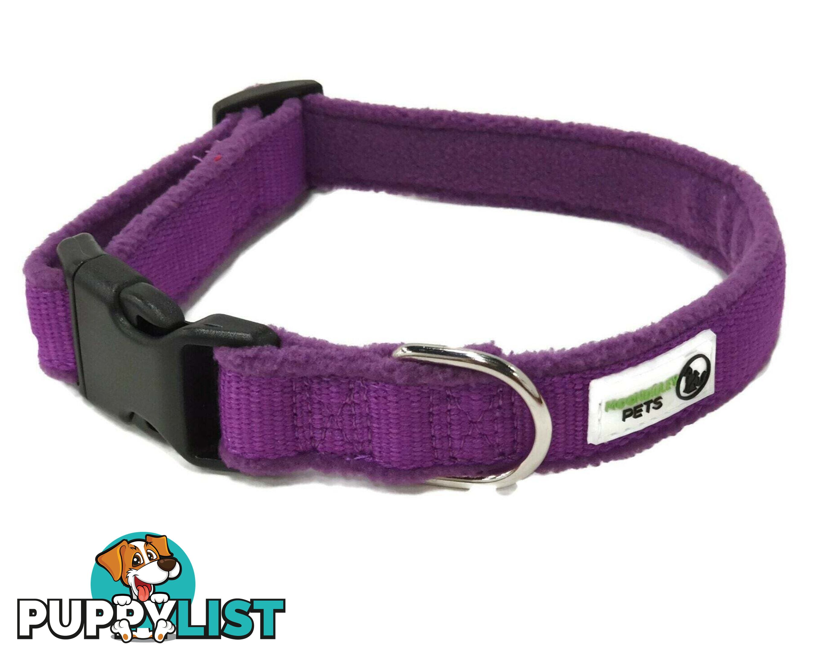 100% Pure Bamboo Fibre w/Fleece Lining Dog Collar Plastic Buckle - Moondidley Pets - MDPCOLFLEMRED
