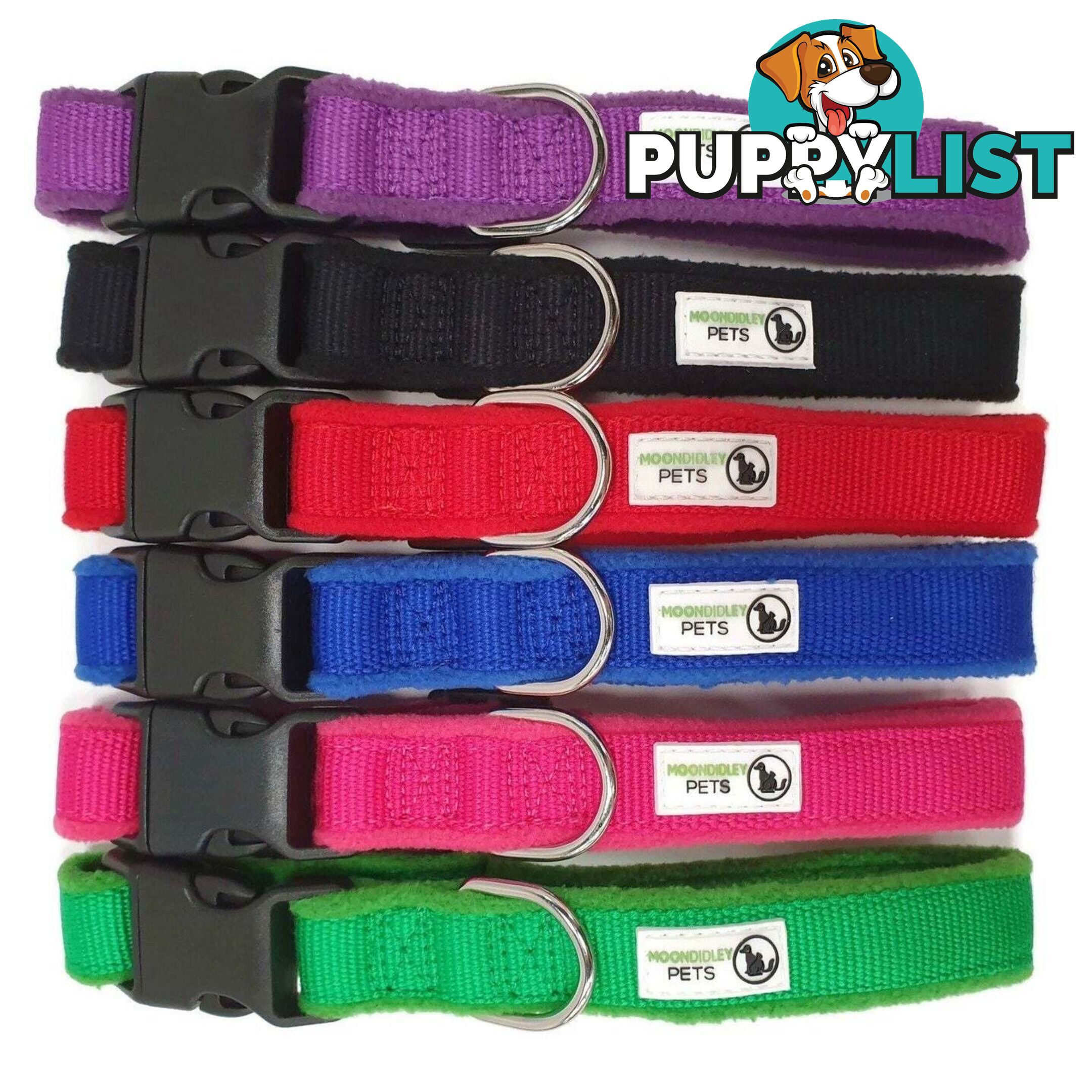 100% Pure Bamboo Fibre w/Fleece Lining Dog Collar Plastic Buckle - Moondidley Pets - MDPCOLFLEMRED