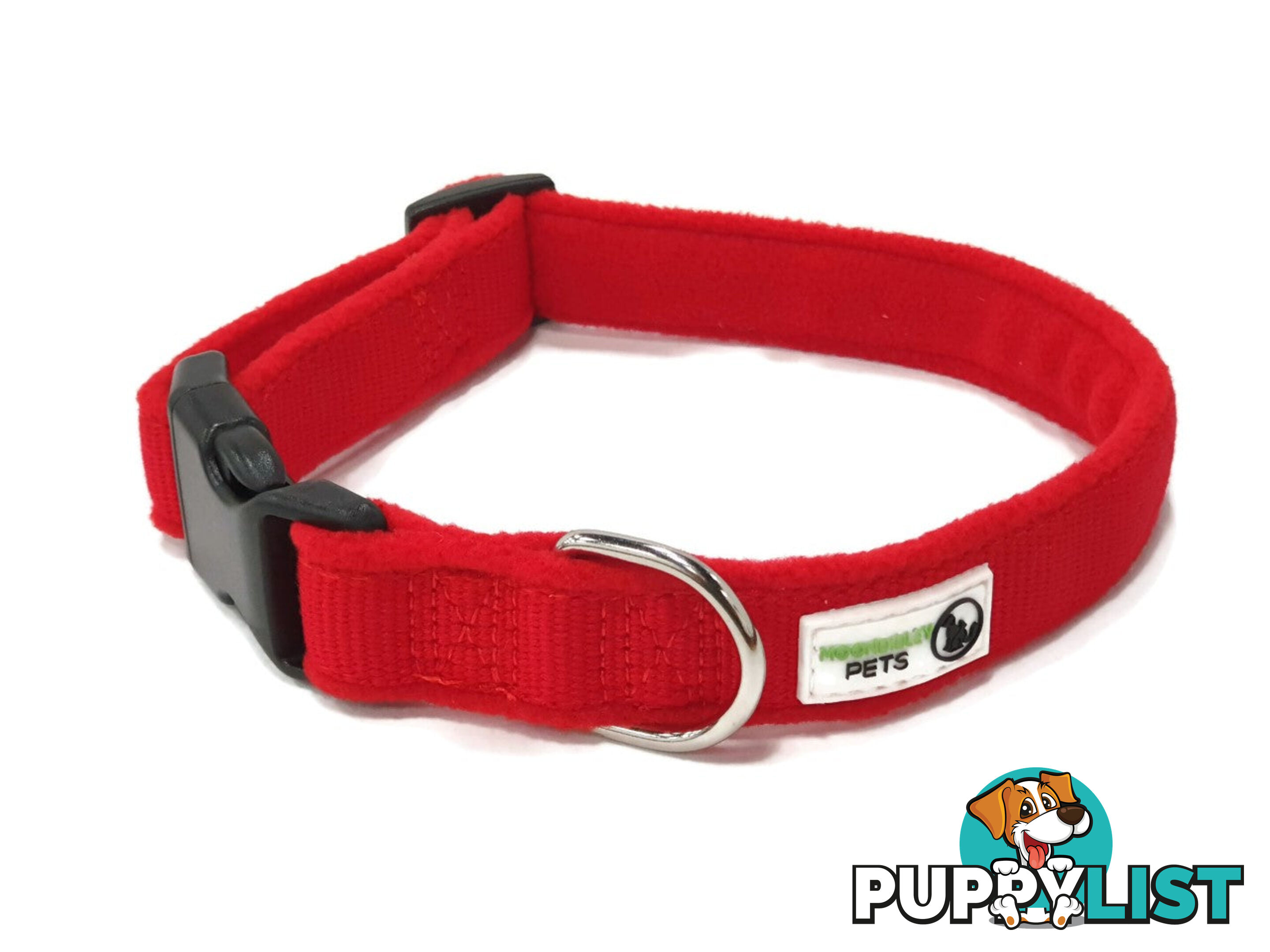 100% Pure Bamboo Fibre w/Fleece Lining Dog Collar Plastic Buckle - Moondidley Pets - MDPCOLFLEMRED