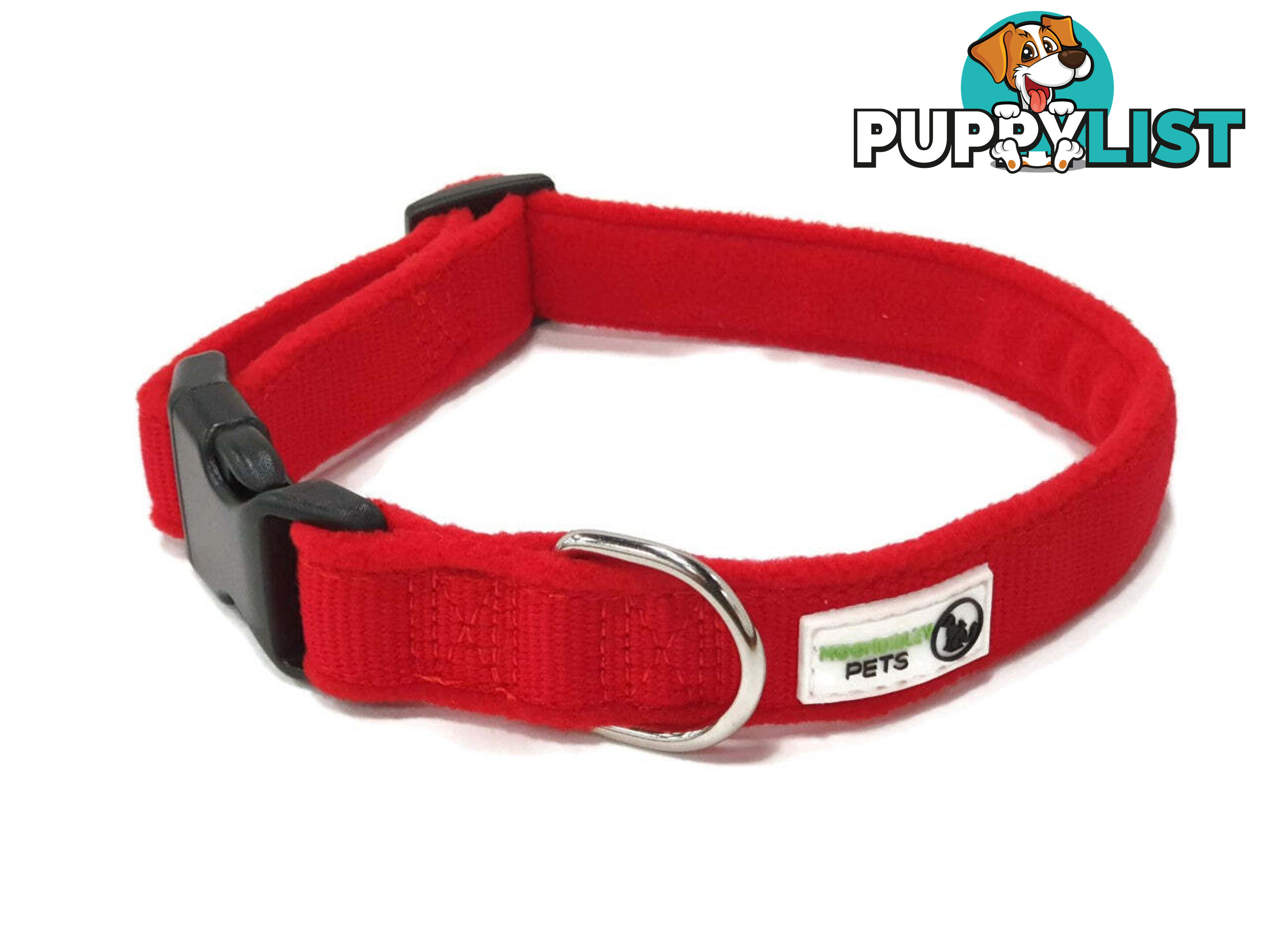 100% Pure Bamboo Fibre w/Fleece Lining Dog Collar Plastic Buckle - Moondidley Pets - MDPCOLFLEMRED