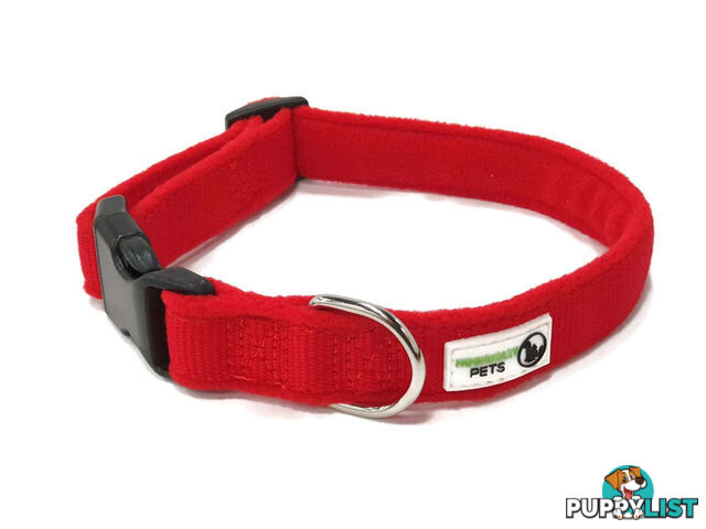 100% Pure Bamboo Fibre w/Fleece Lining Dog Collar Plastic Buckle - Moondidley Pets - MDPCOLFLEMRED