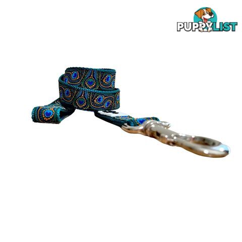 Peacock Feather Dog Lead / Leash - Hand Made by The Bark Side - TBSLDPEABLU201.5