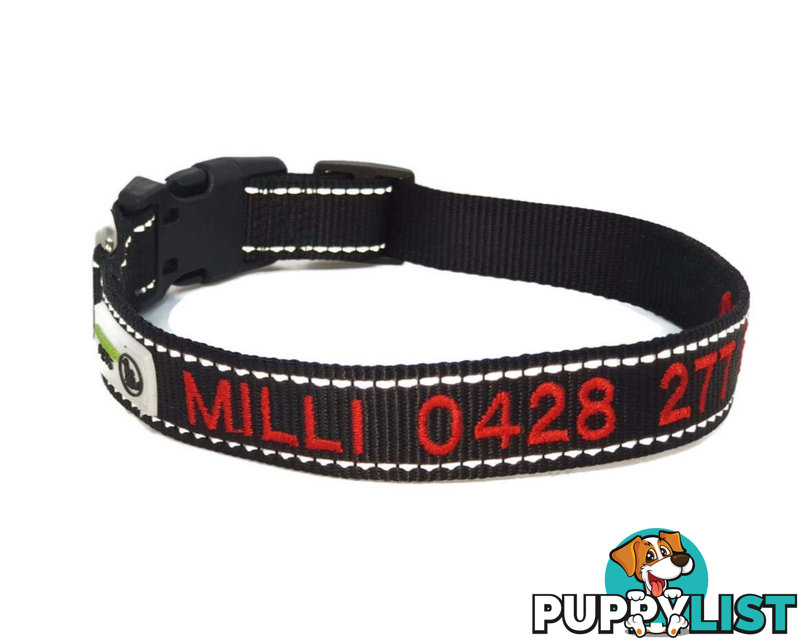 Doggie ID Collar Nylon w/Reflective Stitching Embroidered Personalised Custom. - GC-DIC-031-L-TUR