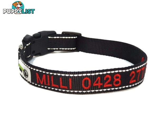 Doggie ID Collar Nylon w/Reflective Stitching Embroidered Personalised Custom. - GC-DIC-031-L-TUR