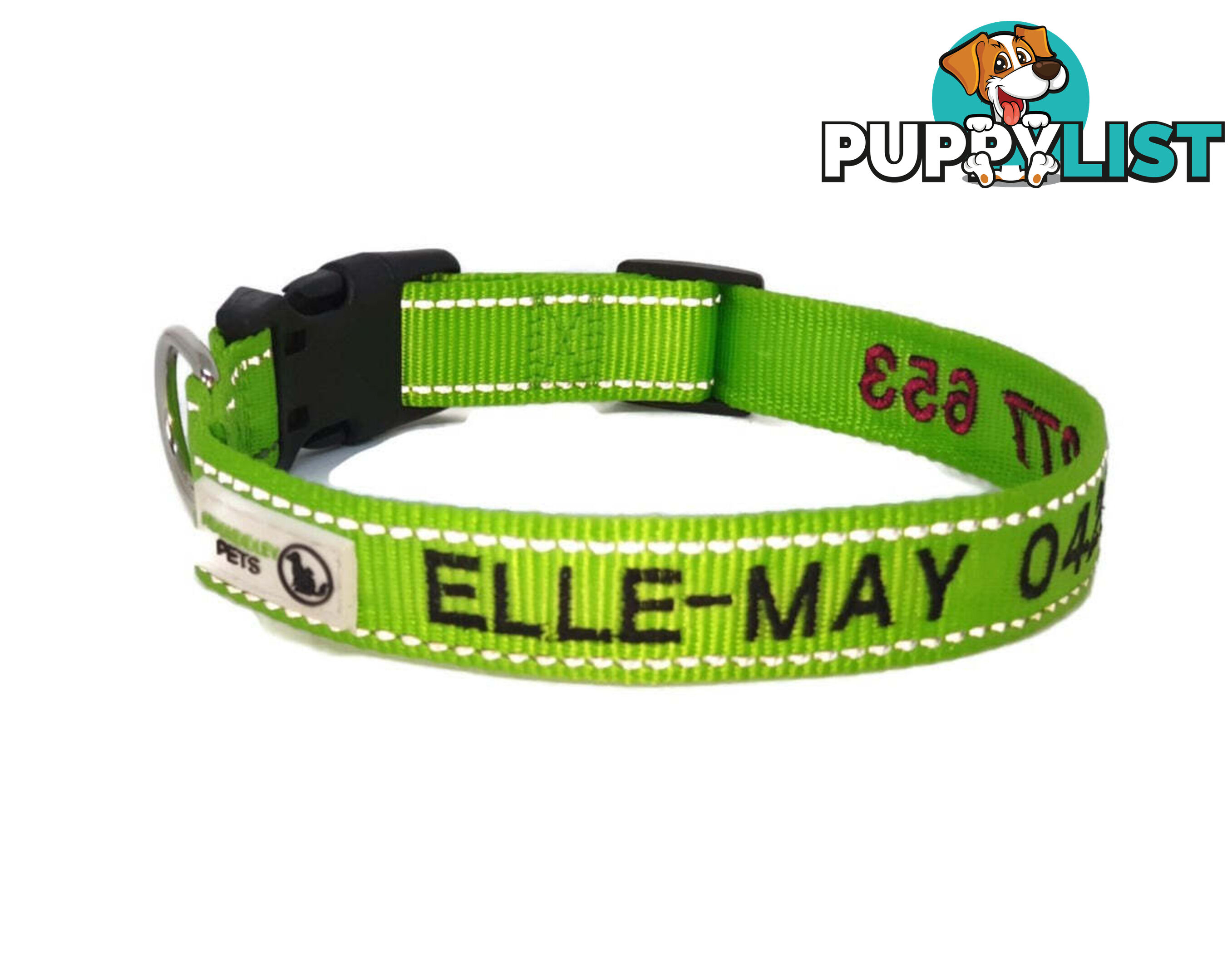 Doggie ID Collar Nylon w/Reflective Stitching Embroidered Personalised Custom. - GC-DIC-031-L-TUR