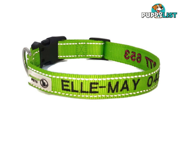 Doggie ID Collar Nylon w/Reflective Stitching Embroidered Personalised Custom. - GC-DIC-031-L-TUR