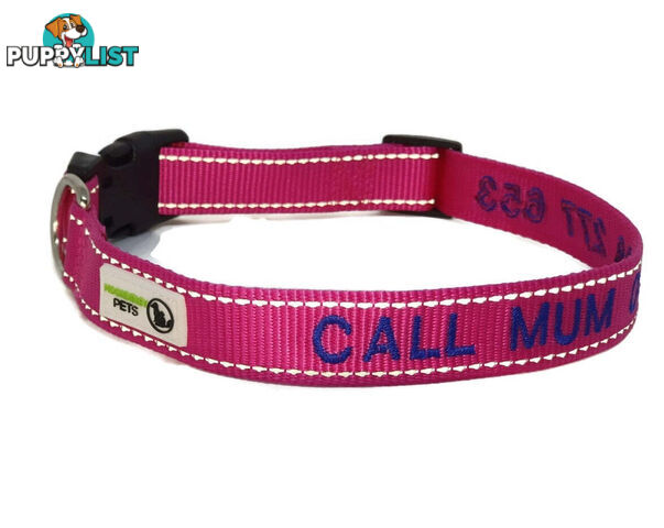 Doggie ID Collar Nylon w/Reflective Stitching Embroidered Personalised Custom. - GC-DIC-031-L-TUR