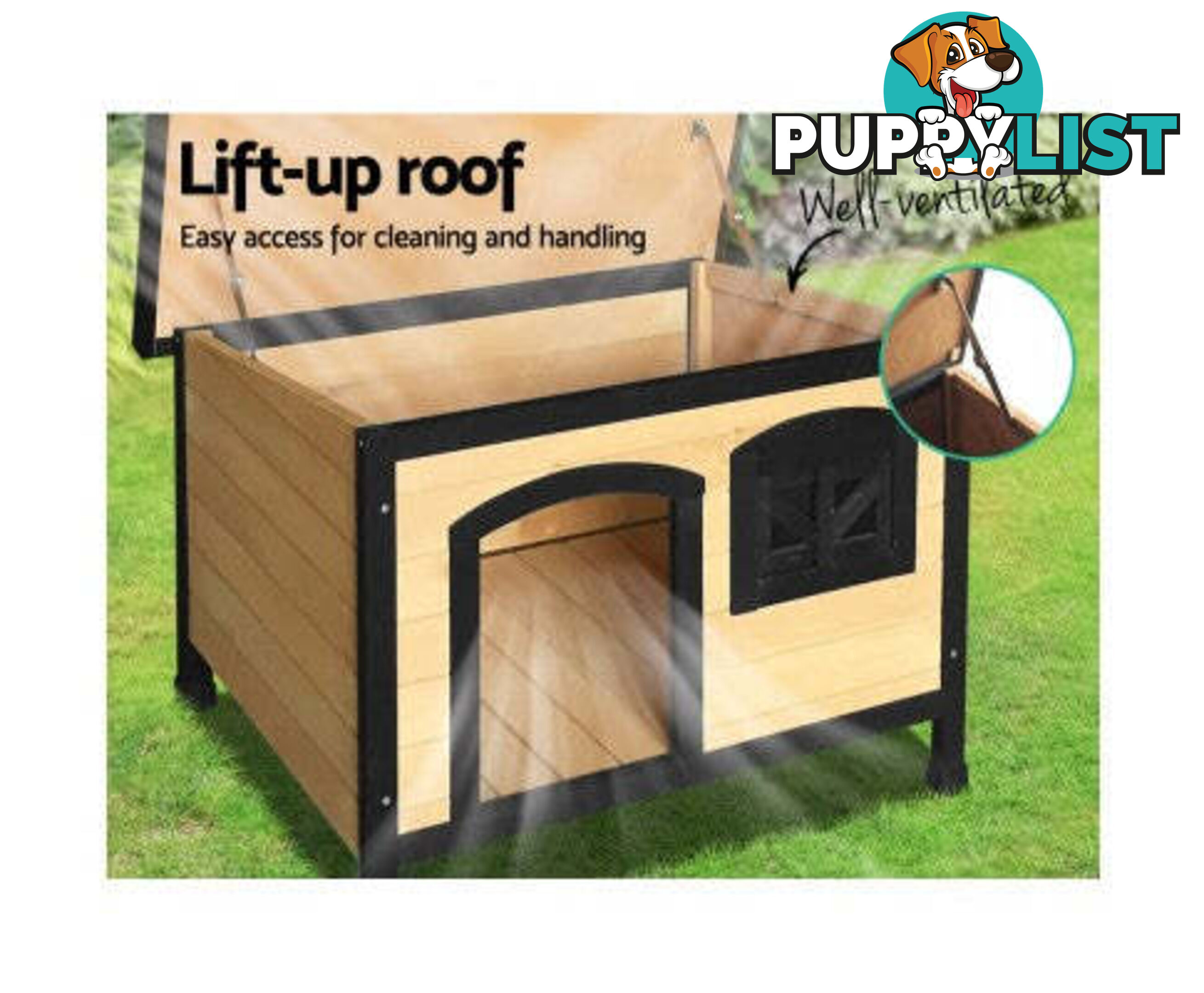i.Pet Large Wooden Pet Kennel - PET-GT-DH5-M-BK