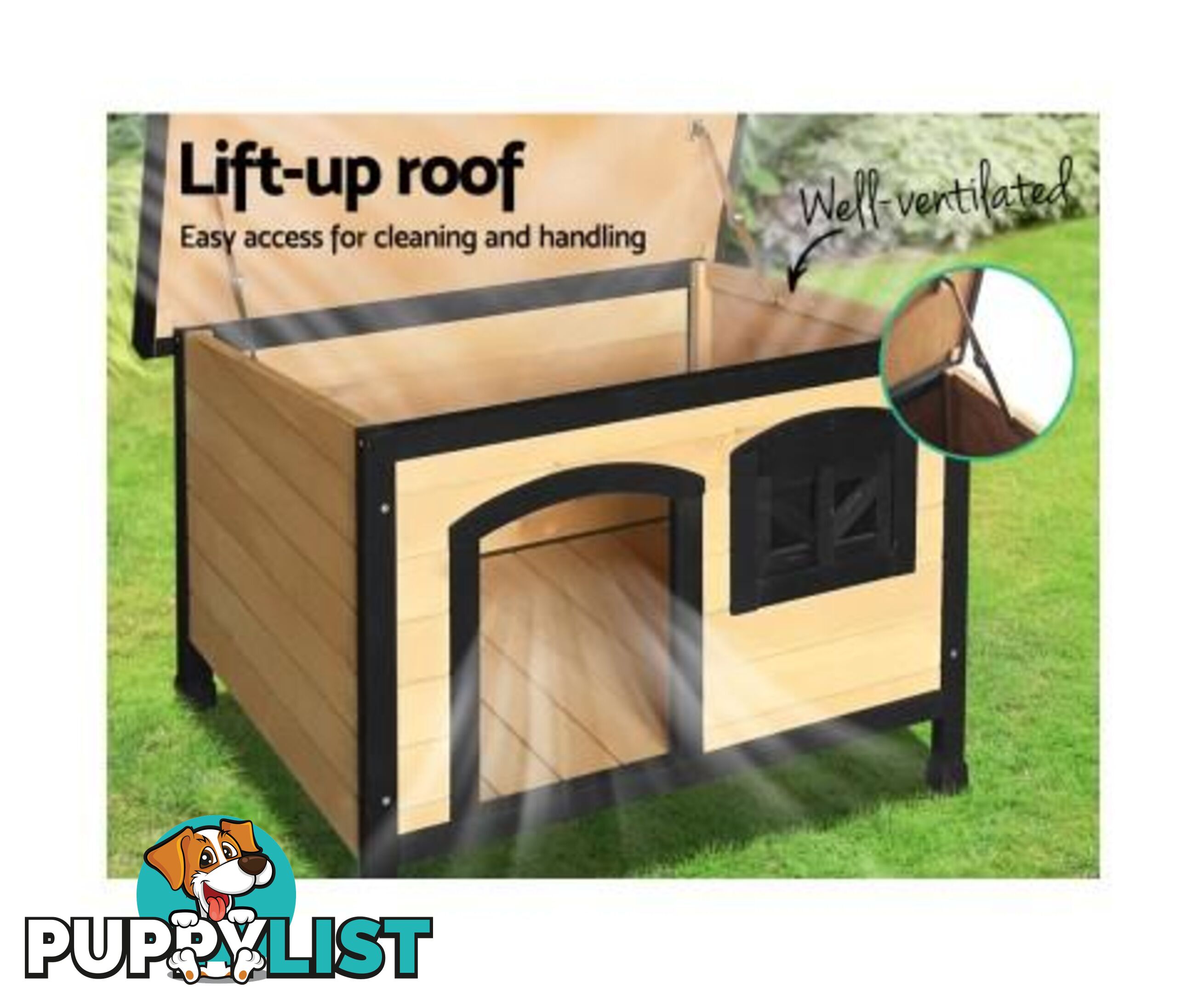 i.Pet Large Wooden Pet Kennel - PET-GT-DH5-M-BK