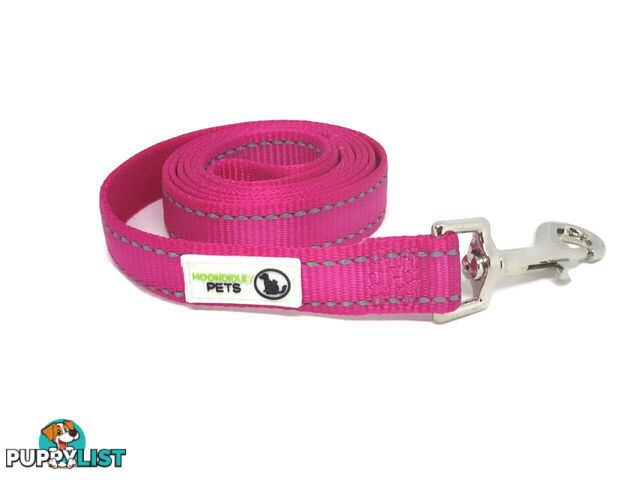 5m Long Nylon w/Reflective Stitching Dog Lead - Moondidley Pets - MDPLDREFPNK255