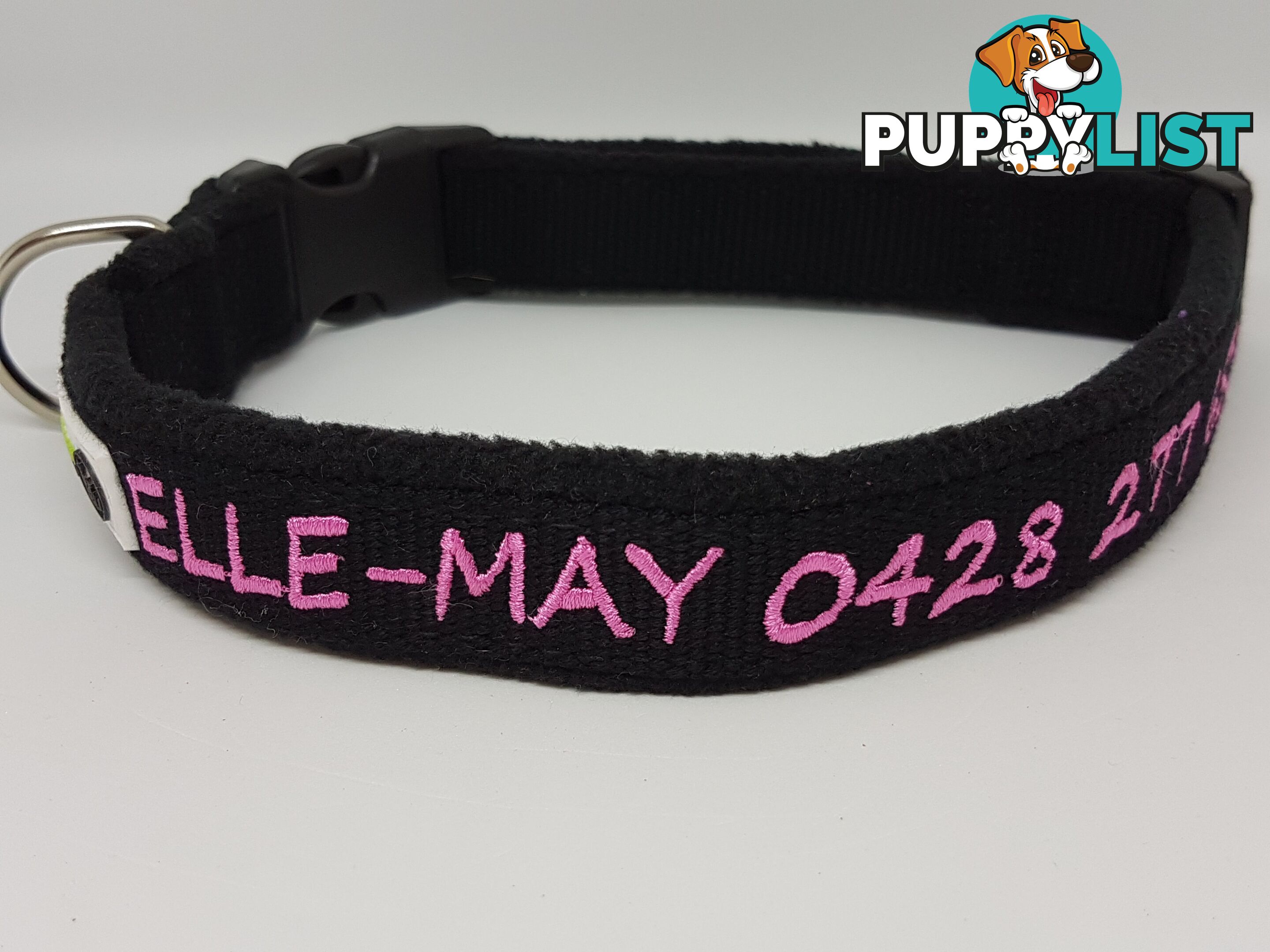 Doggie ID Collar Bamboo Fibre Fleece Padded Personalised Embroidered - CCB-CO-NP5-SBK-NO