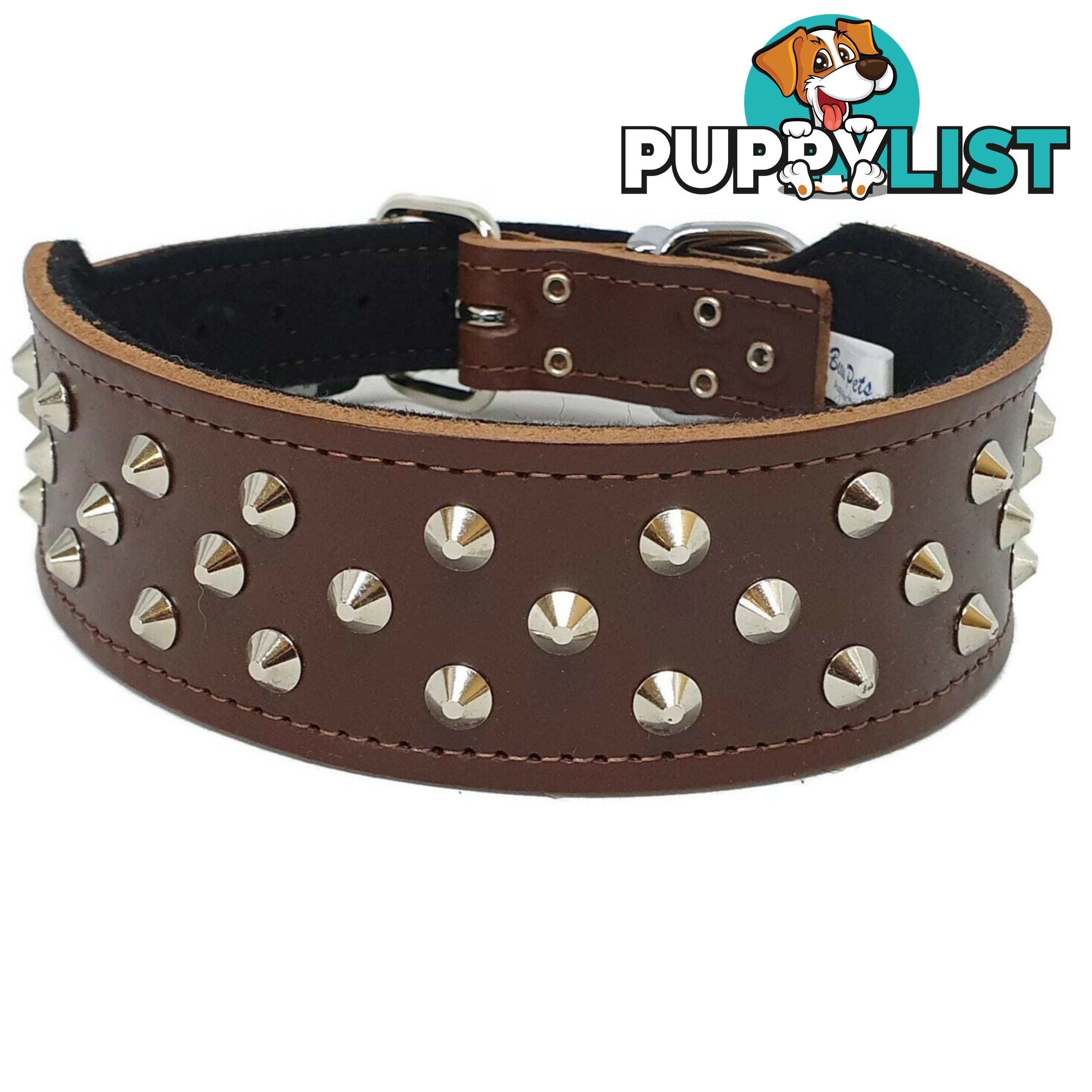 Staffy Leather Studded Dog Collar - Beau Pets - JPP-1055-BLK