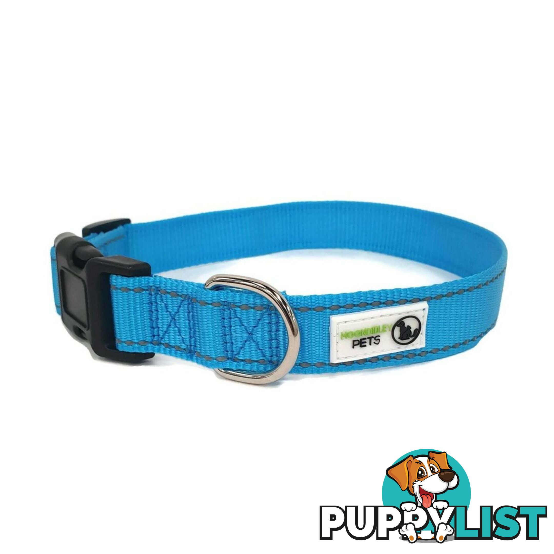 Nylon w/Reflective Stitching Dog Collar - Moondidley Pets - MDPCOLREFXLLBLU