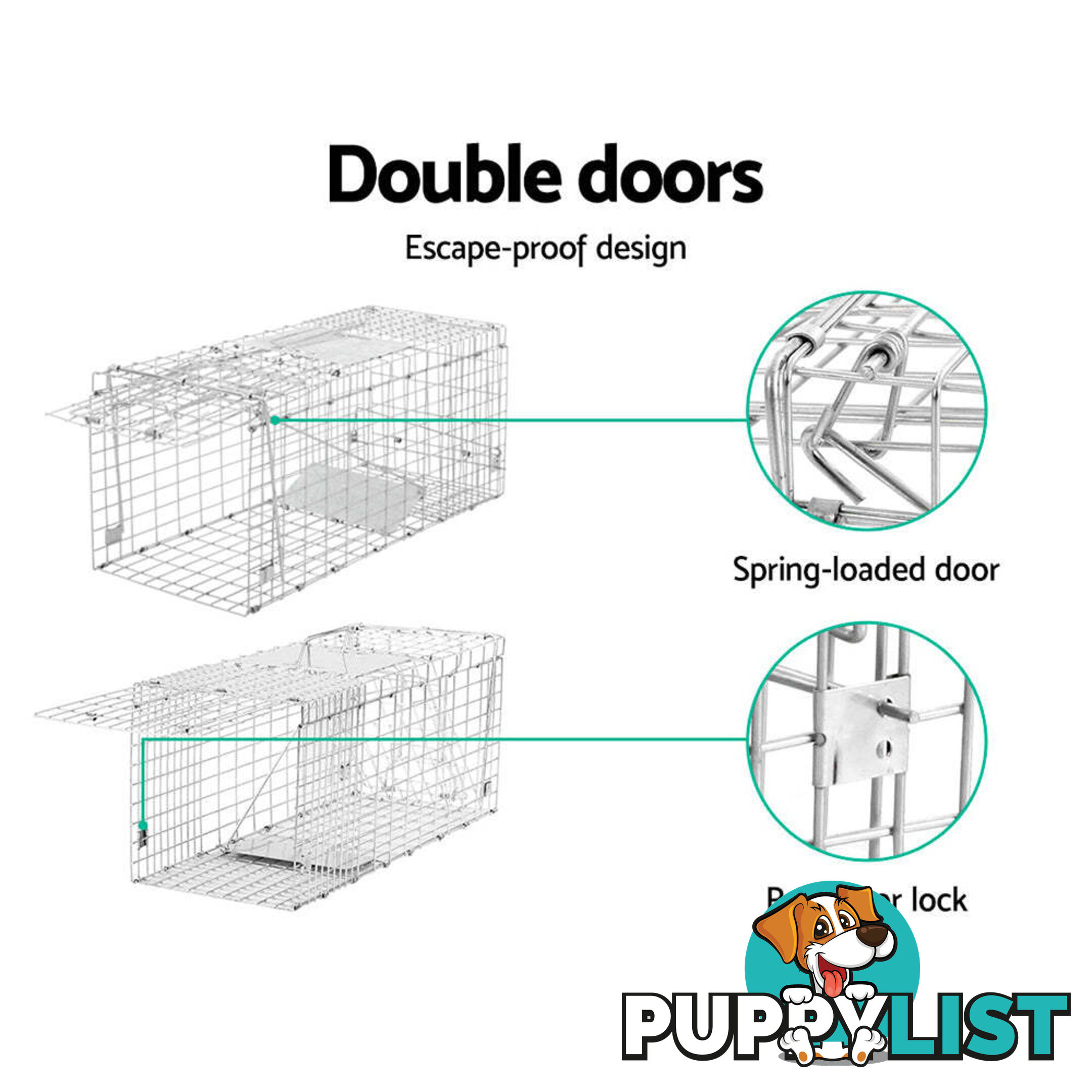 Humane Animal Trap Cage 94 x 34 x 36cm  - Silver - TRAP-CAGE-9434