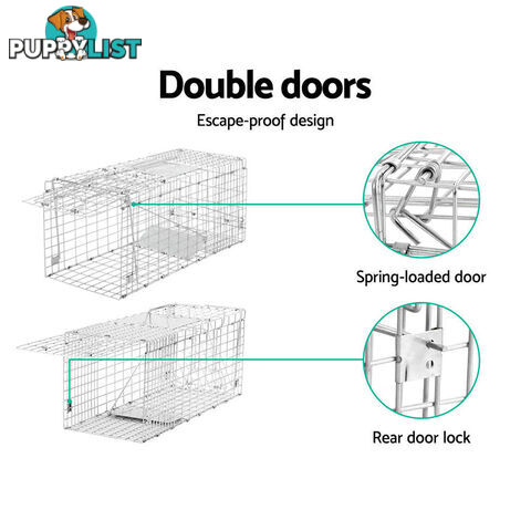 Humane Animal Trap Cage 94 x 34 x 36cm  - Silver - TRAP-CAGE-9434