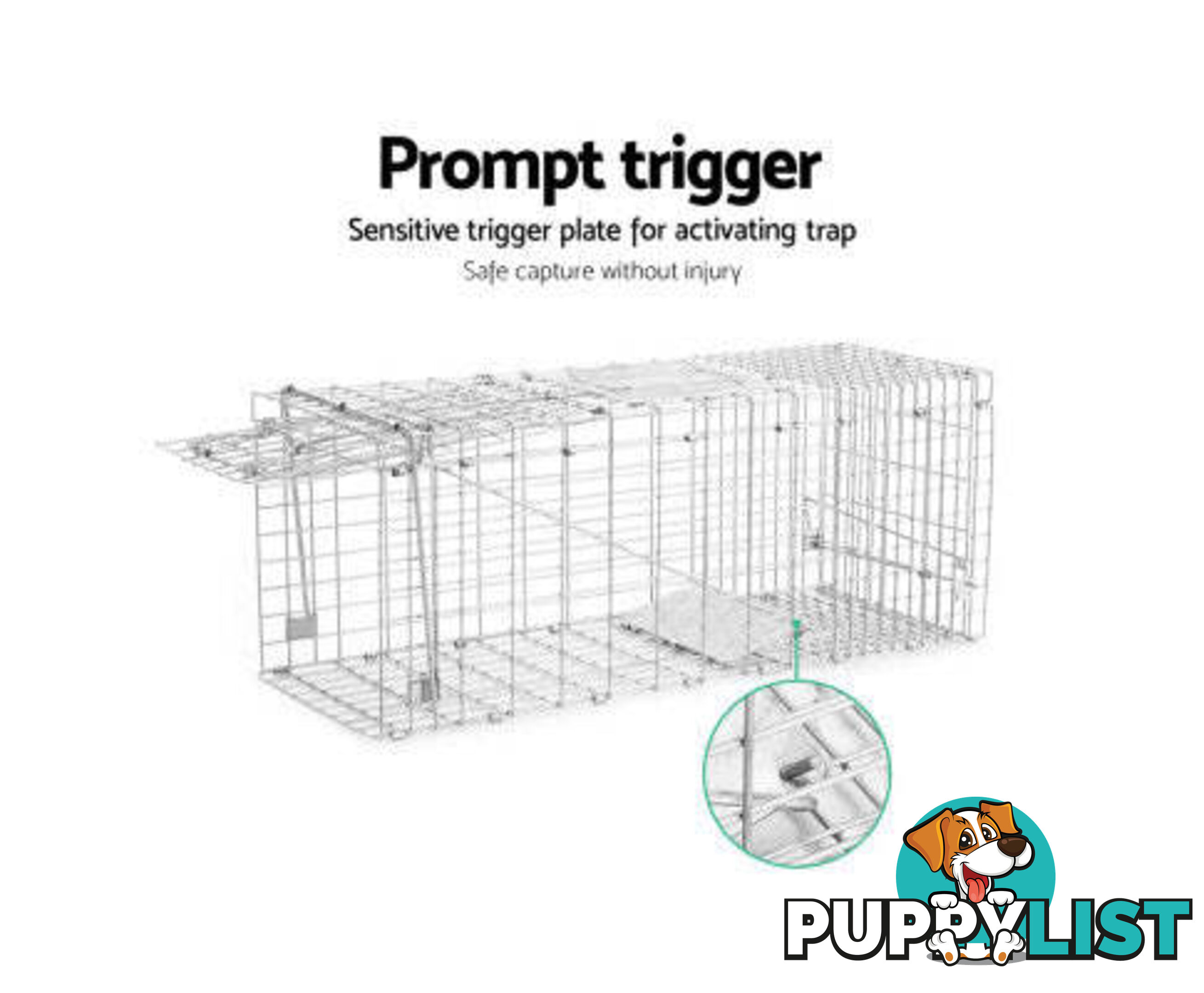 Humane Animal Trap Cage 94 x 34 x 36cm  - Silver - TRAP-CAGE-9434