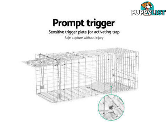 Humane Animal Trap Cage 94 x 34 x 36cm  - Silver - TRAP-CAGE-9434