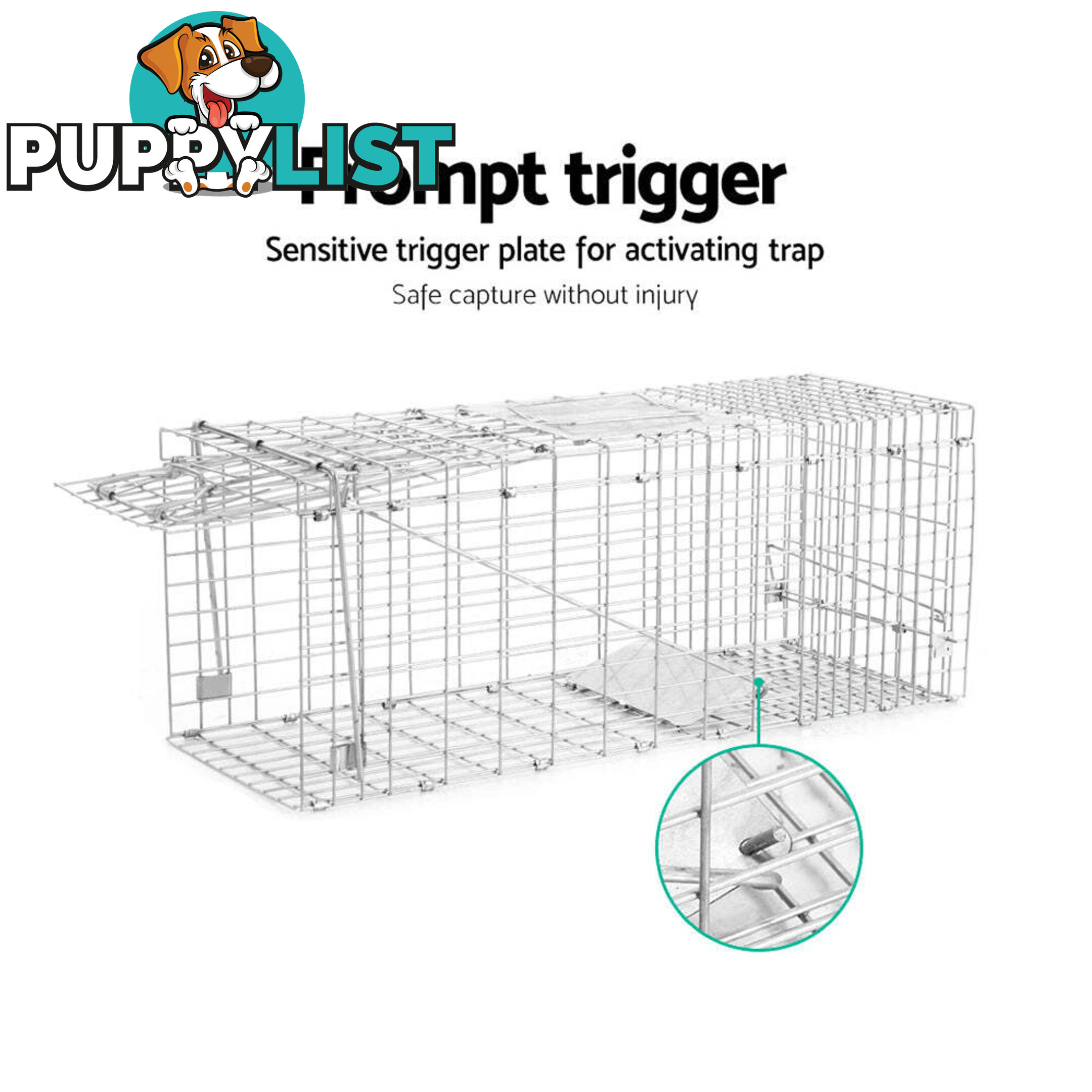 Humane Animal Trap Cage 94 x 34 x 36cm  - Silver - TRAP-CAGE-9434
