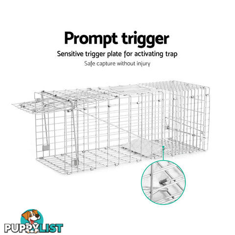 Humane Animal Trap Cage 94 x 34 x 36cm  - Silver - TRAP-CAGE-9434